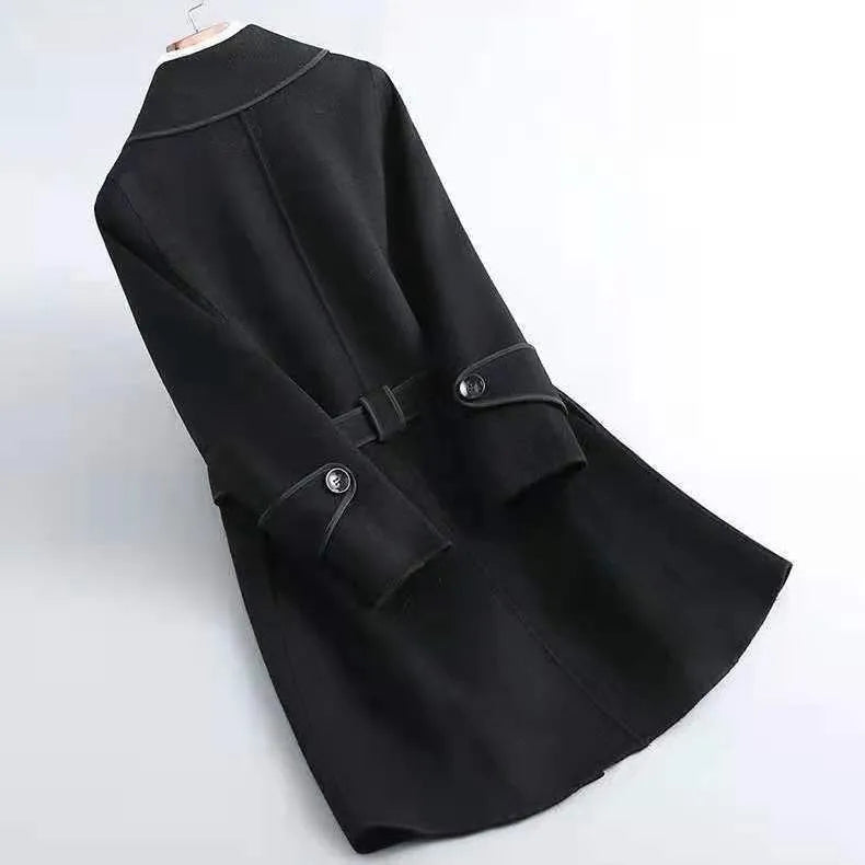 Western Style Contrast Color Mid-length Woolen Coat
