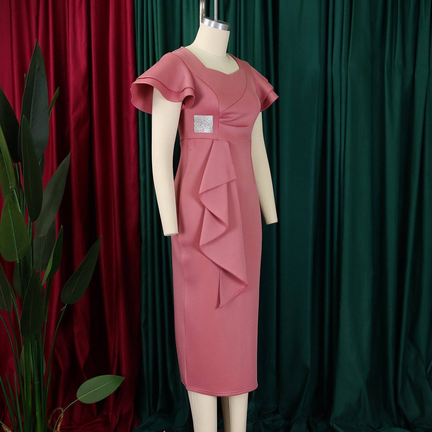 Fashionable Elegant Ruffled Solid Color Sheath