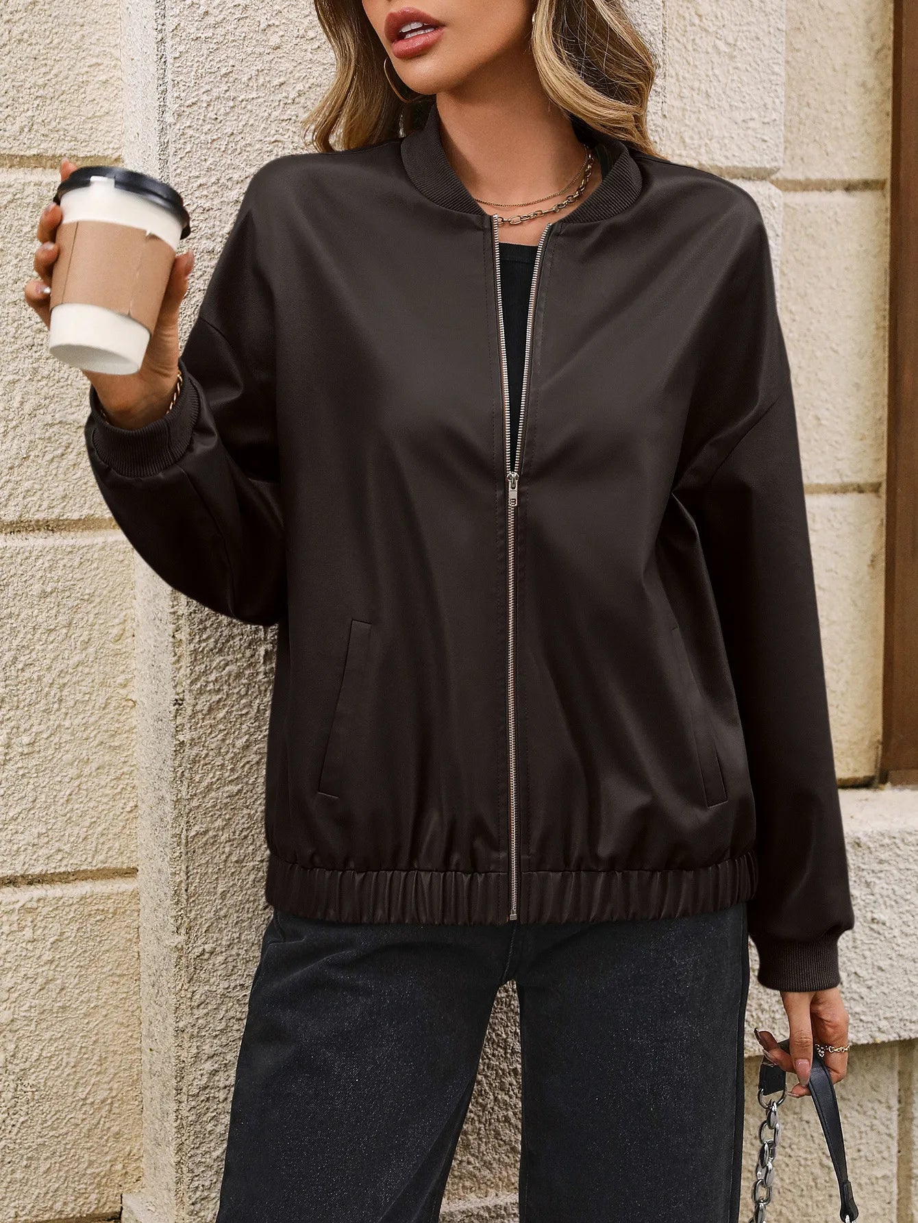 Women's Solid Color European And American Leisure Short Leather Jacket