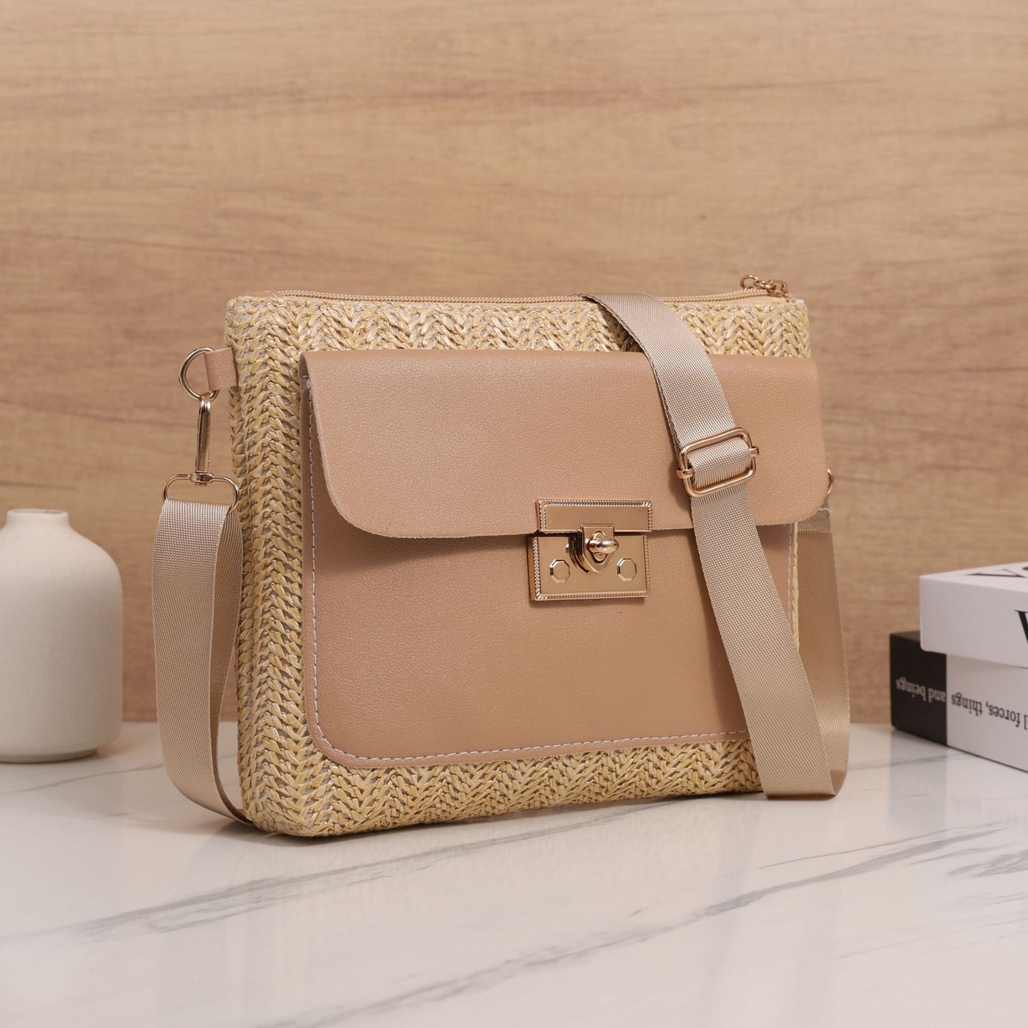 Straw Shoulder Bag Solid Color Crossbody