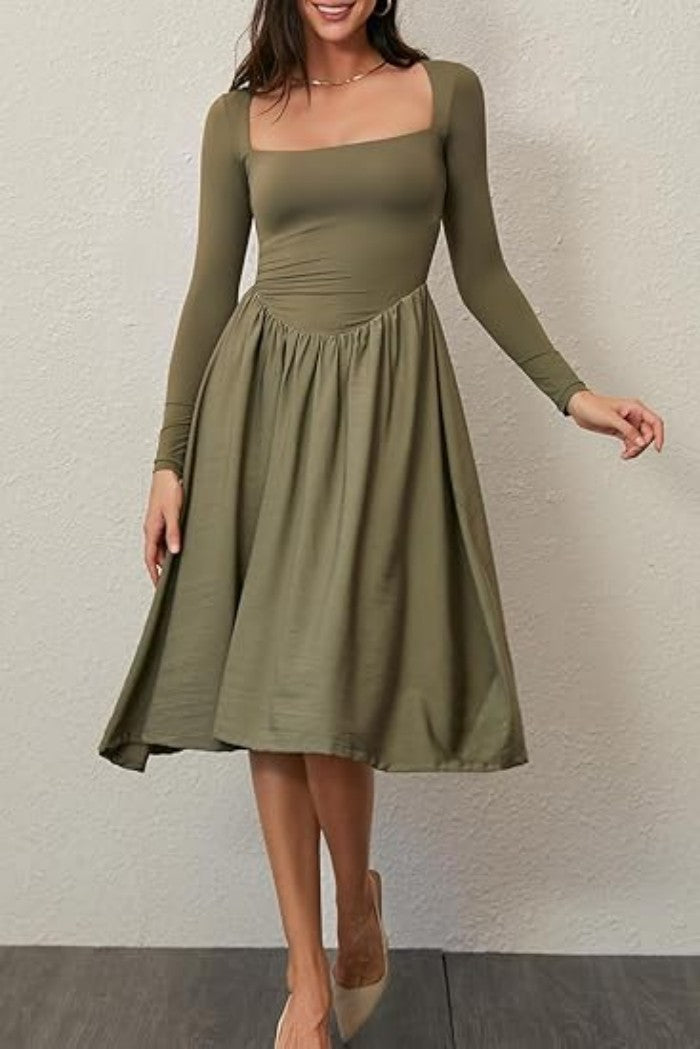 Women's Solid Color Long Sleeve Bottoming Dress