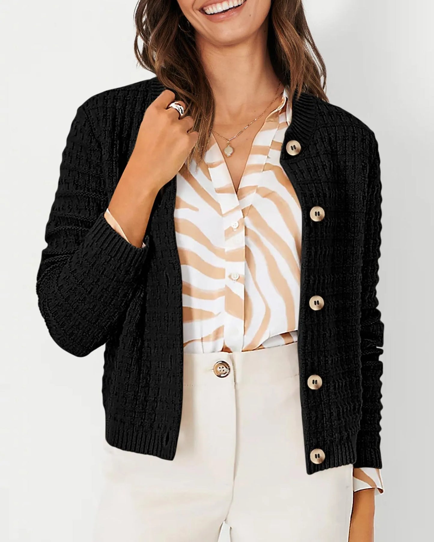 Women's Solid Color Commute Knitted Cardigan Casual Sweater Coat
