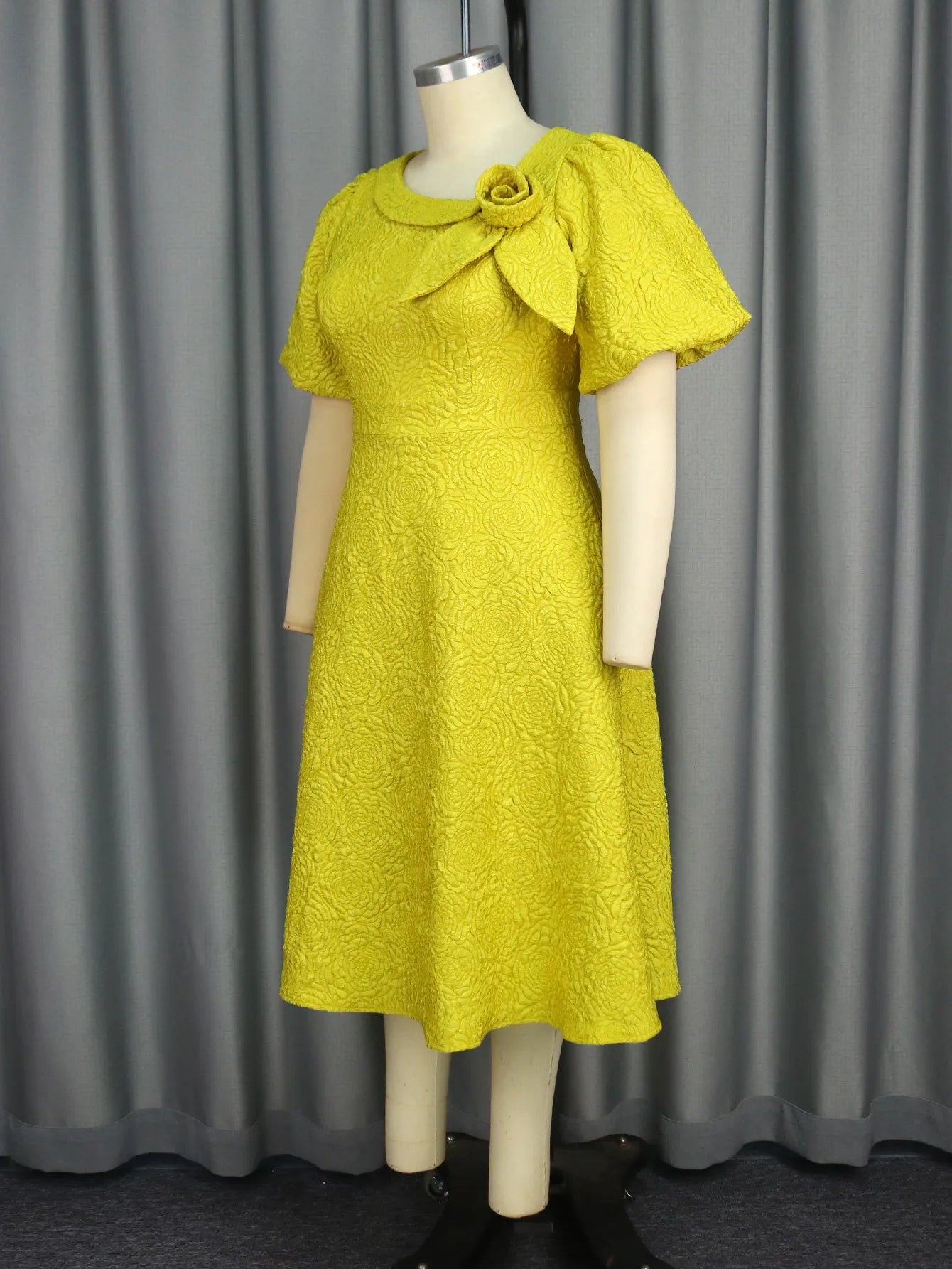 A- Line New Jacquard Fabric Flower Dress