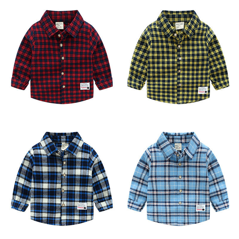 Fashion Cute Children's Plaid Shirt Long Sleeve Shirt