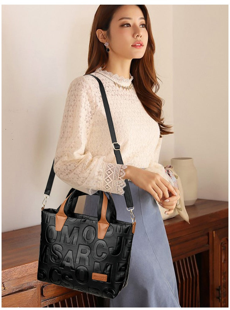 Trendy Tote Handbag Chic Letter Embossing Womens