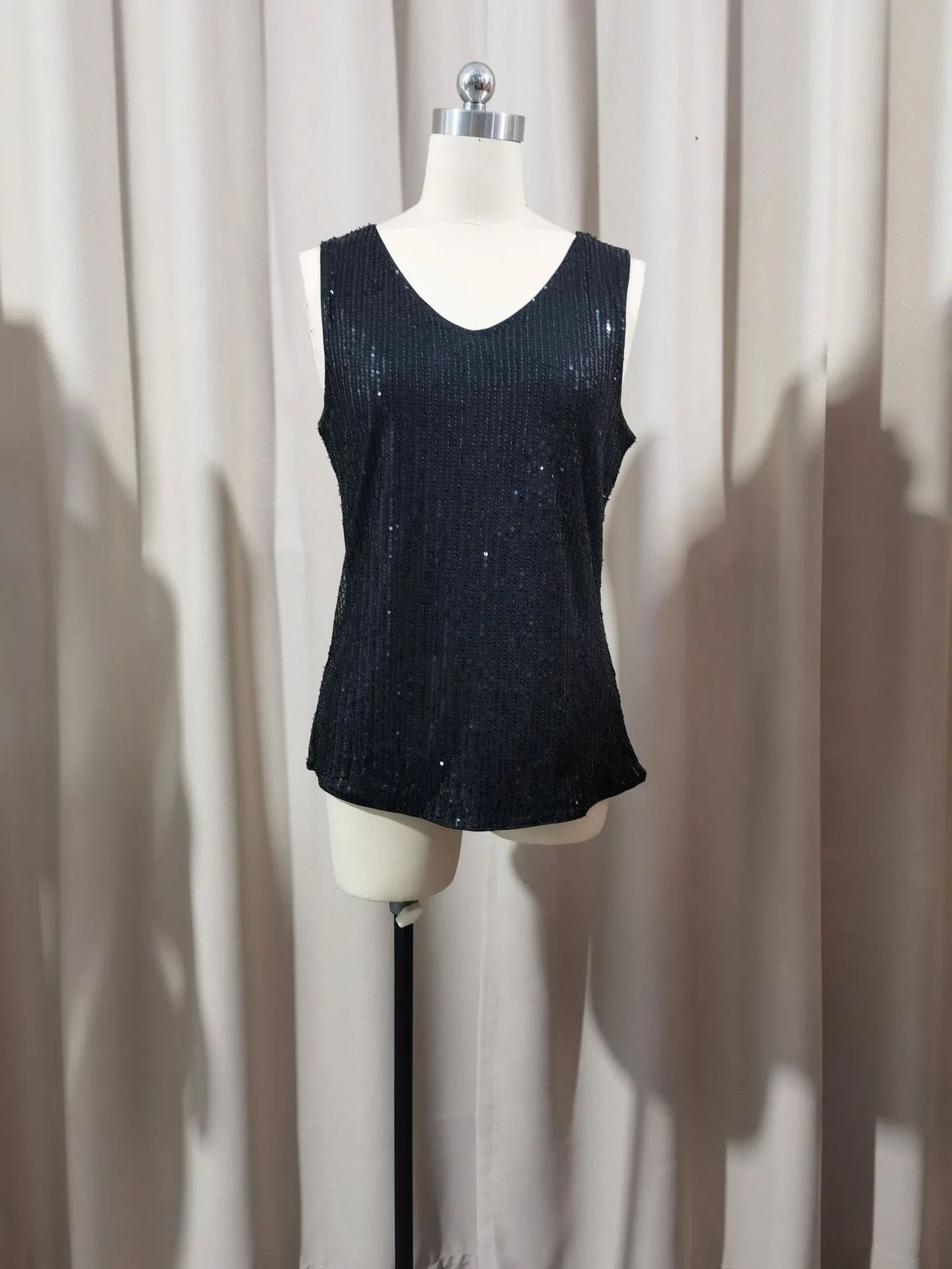 Sexy V-neck Loose Sequined T-shirt Outer Wear Inner Wear Women's Vest