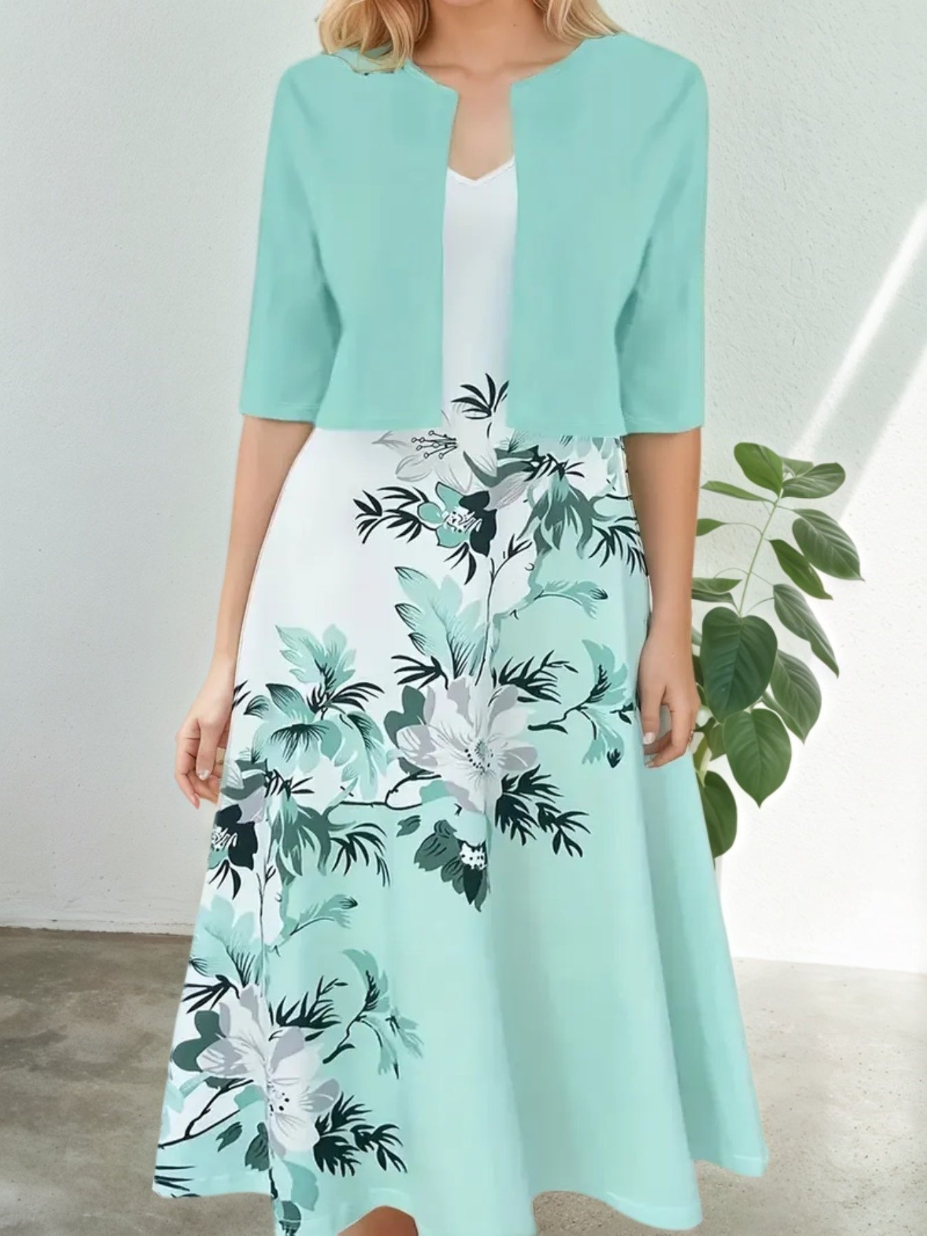 New Women's Round Neck Printed Dress Set