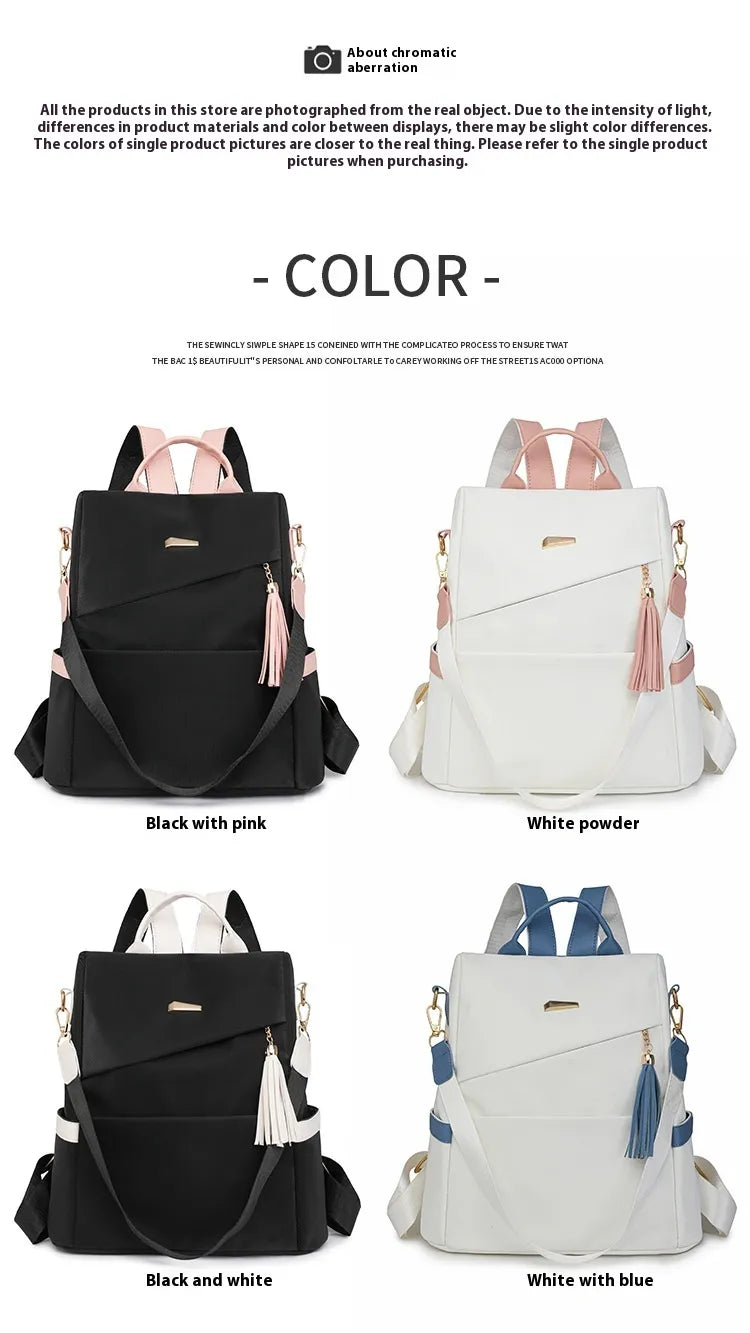 Oxford Cloth Stitching Women'S Backpack Anti-Theft Back Zipper Girls Schoolbag Casual Travel Double Shoulder Backpack