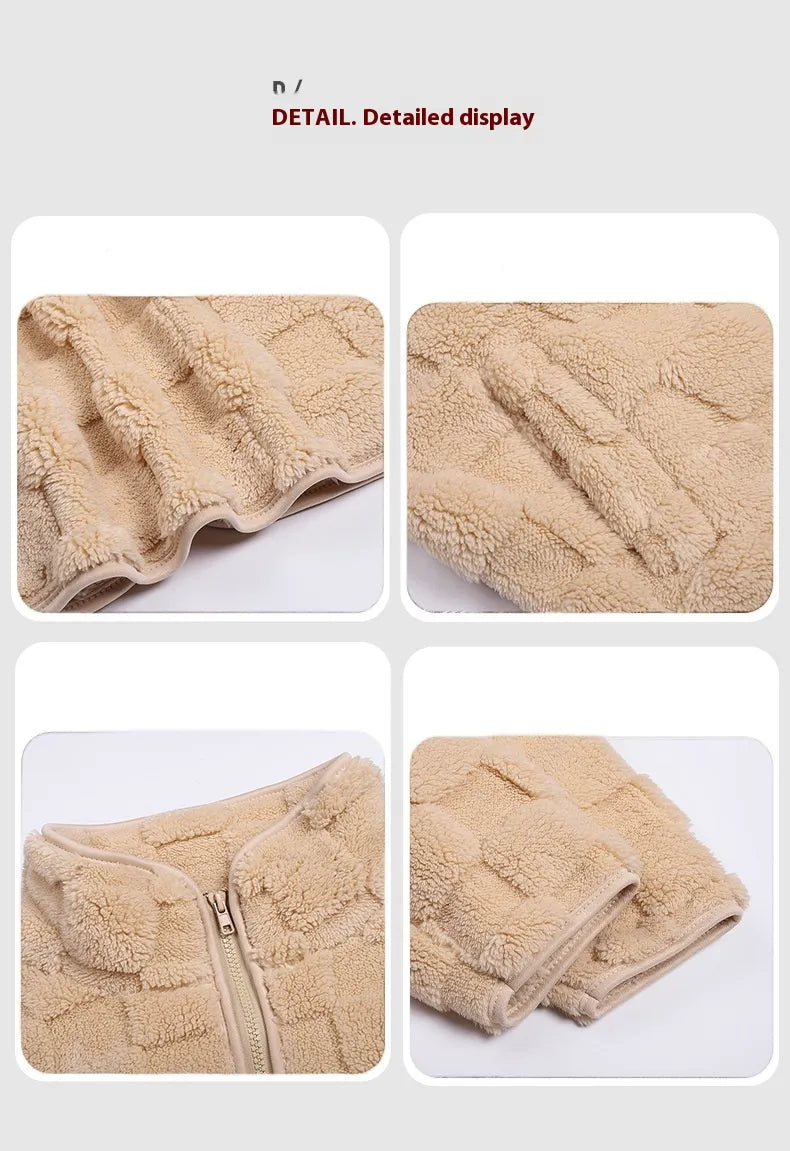 Loose Solid Color Plaid Plush Coat