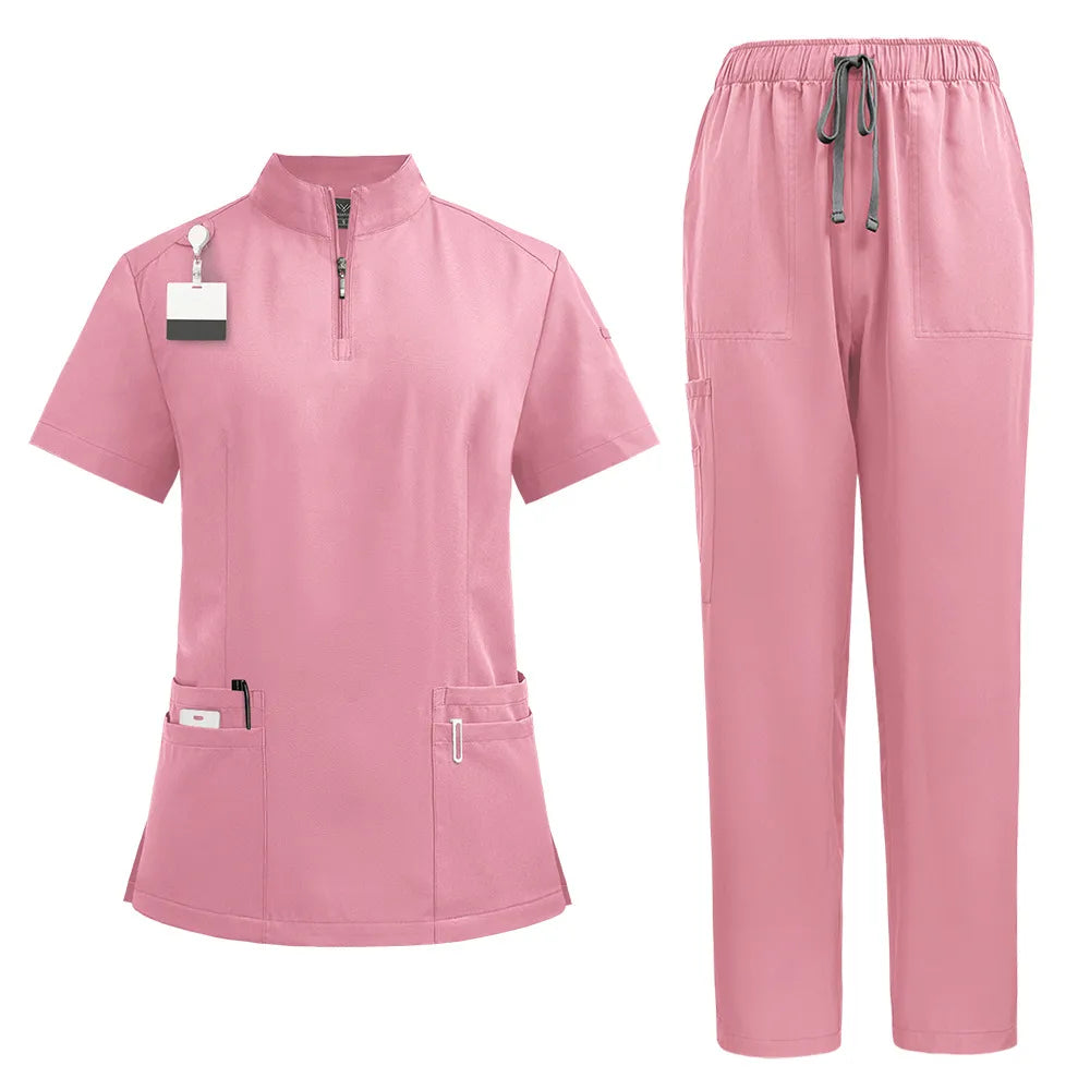 Stand Collar Zipper Doctor Nurse Work Uniforms Suit