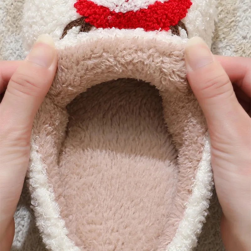 Christmas Home Slippers Cute Cartoon Santa Claus Cotton Slippers For Women And Men Couples Winter Warm Furry Shoes