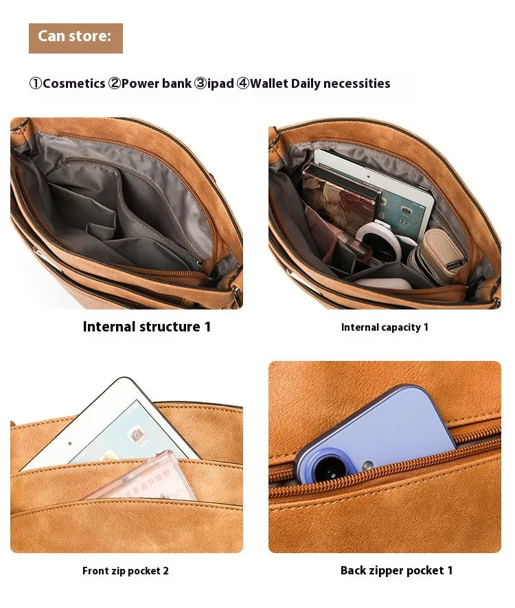 Retro Multi-layer PU Bag Women's Simple High-grade Crossbody