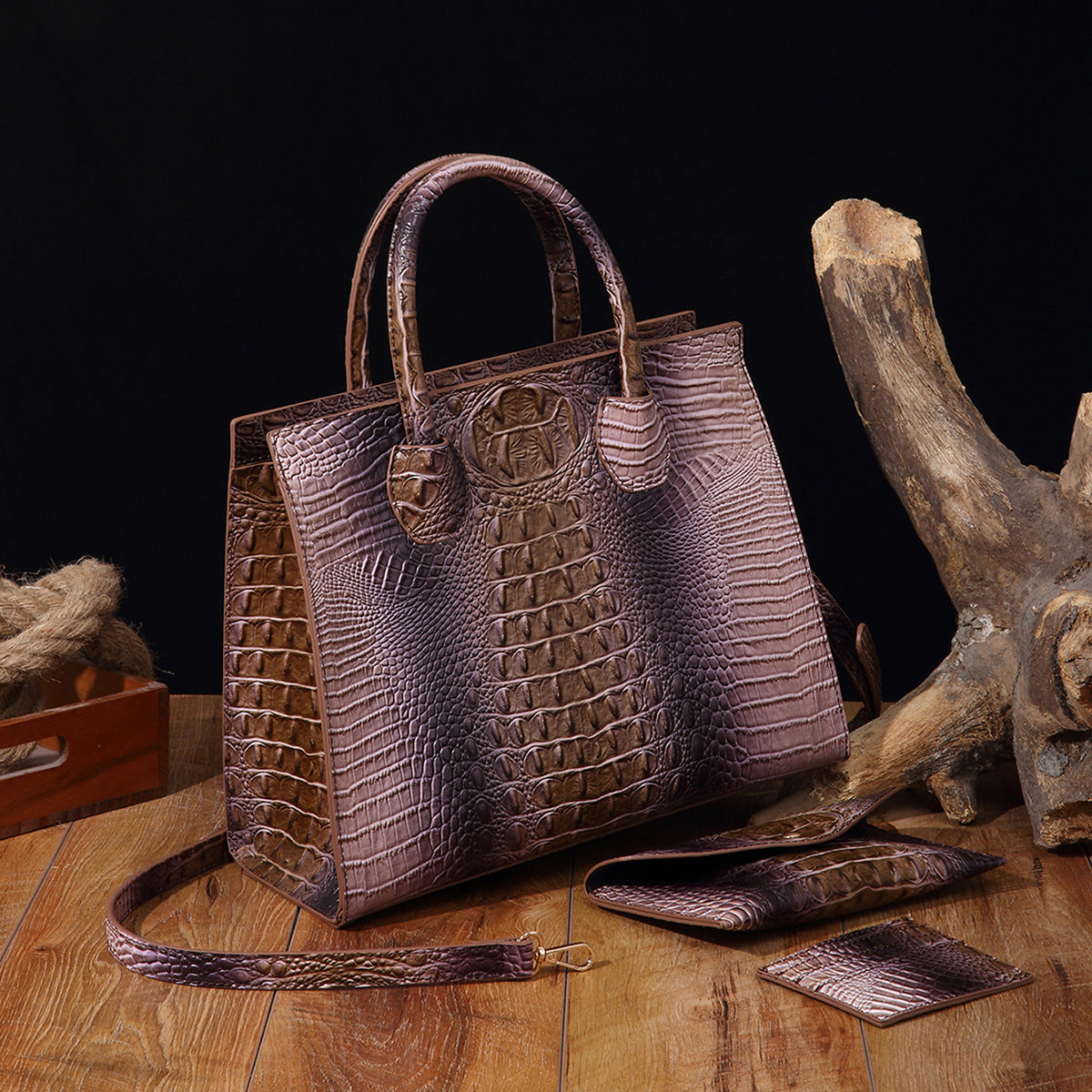 Womens Crossbody Tote Bag  With Vibrant Crocodile-Grain Design