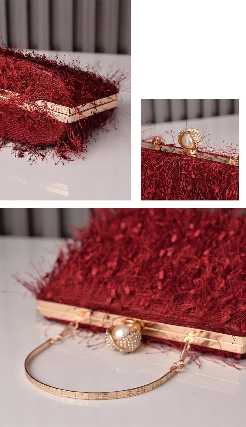Tassel Handbags Women Dress Party Evening Bag Fashion Luxury Designer Square Bags Crossbody Shoulder Bag Ladies