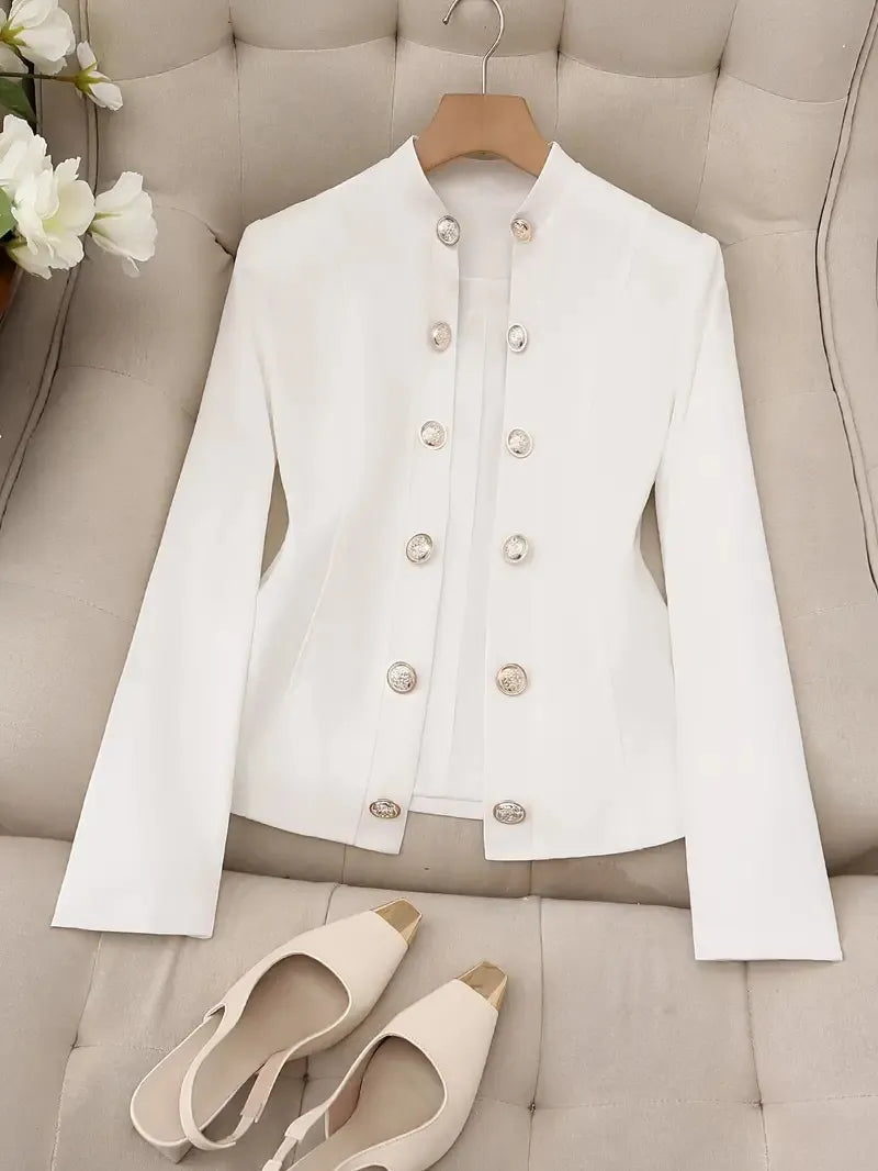 Autumn And Winter Stand-up Collar Slim-fit Long-sleeved Double Breasted Coat