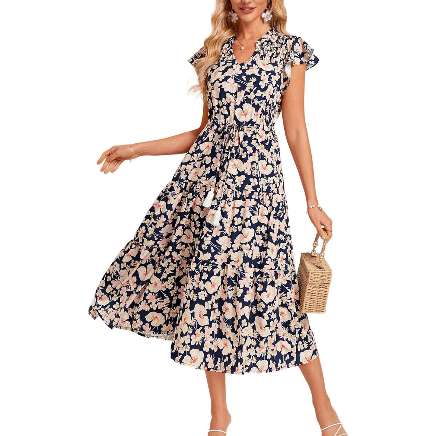 European And American Short Sleeve Tassel Bohemian Vacation Beach Dress