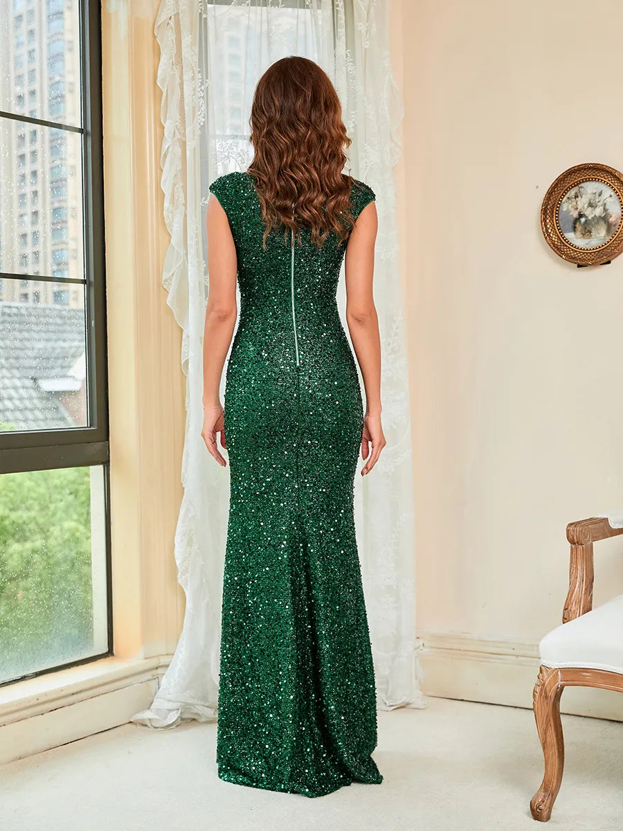 Green Suspenders Mid Waist Party Evening Dress