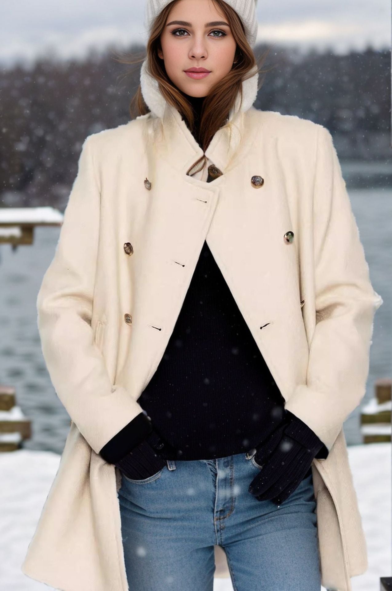 Solid Color Slim Women Woolen Coat Outerwear