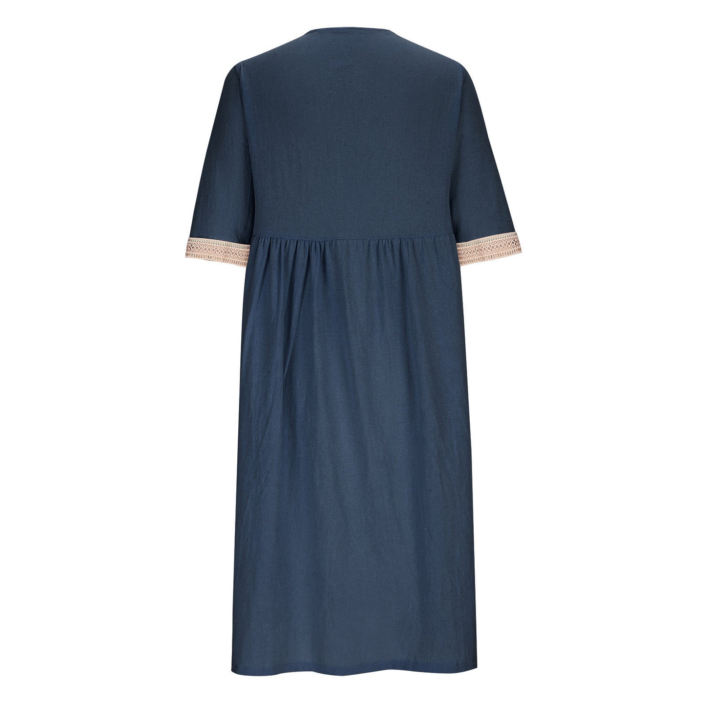 Cotton And Linen Lace Collar Half Sleeve Mid-length Dress
