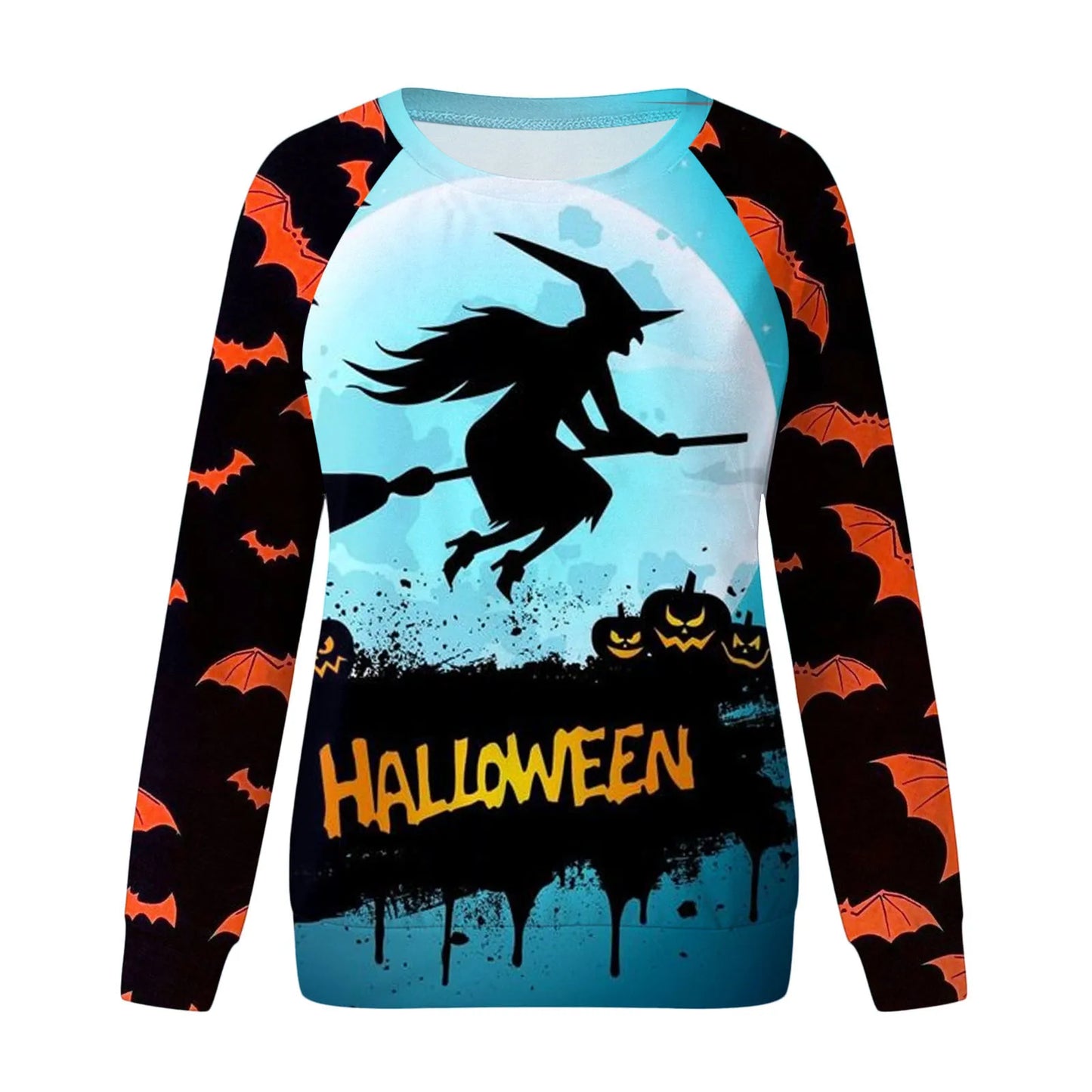 Halloween Cartoon Print Sweatshirt Long Sleeve Pullover Tops Women