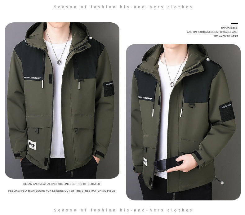 Men's Windproof Jacket Outdoor Loose Hooded Waterproof Jacket