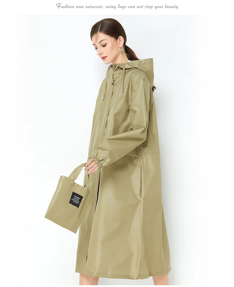 Fashion Trench Coat Raincoat Lightweight Breathable Solid Color Long Sleeve