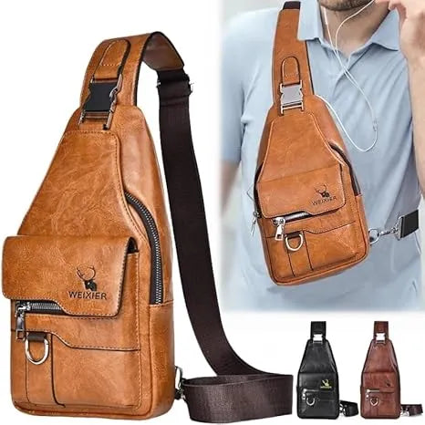 Premium PU Leather Vintage Chest Bag – Spacious Waterproof Crossbody with Multi-Compartment Design for Men-FREE USA SHIPPING