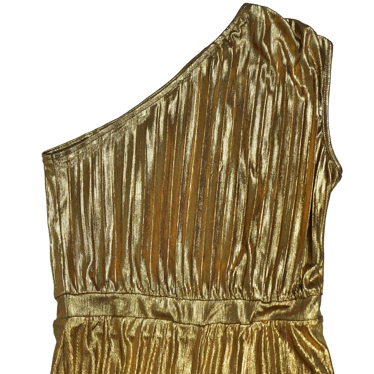 European And American Fashion Elegant Bronzing Oblique Shoulder Sleeveless Solid Color Dress