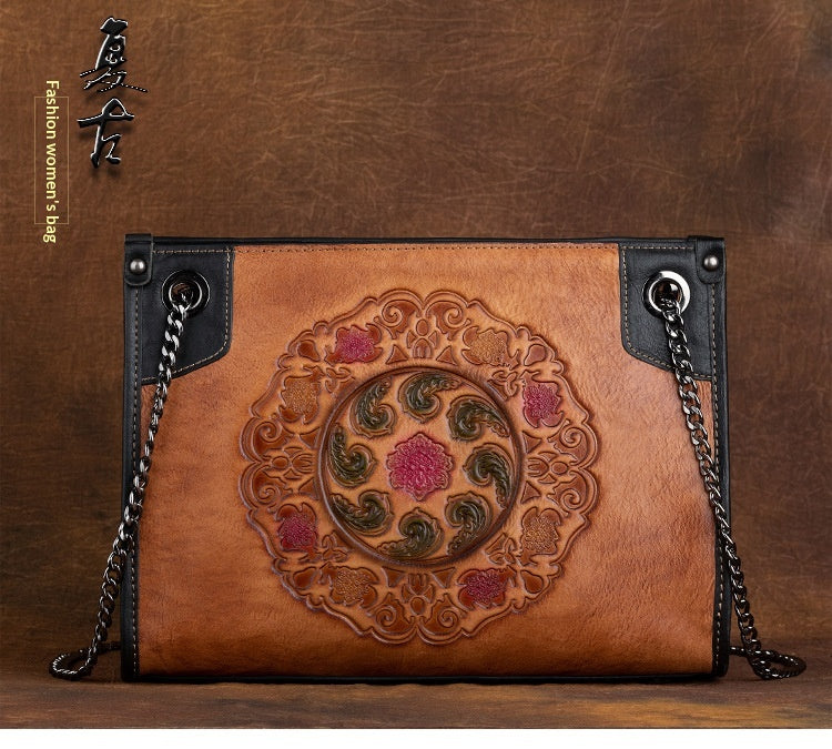 Large-Capacity ShoulderCrossbody Top-Grain Leather Tote Bag