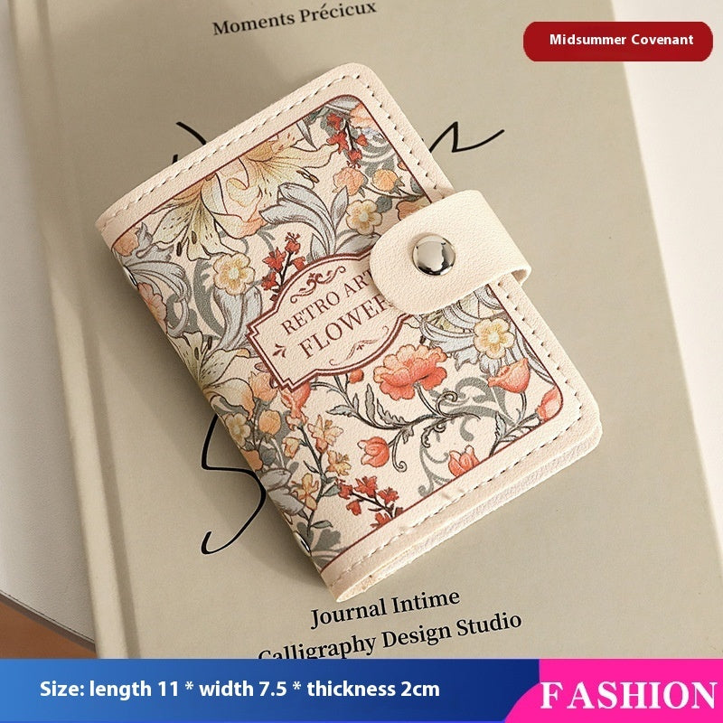 Women's Flower Oil Painting Retro Style Large Capacity Card Holder