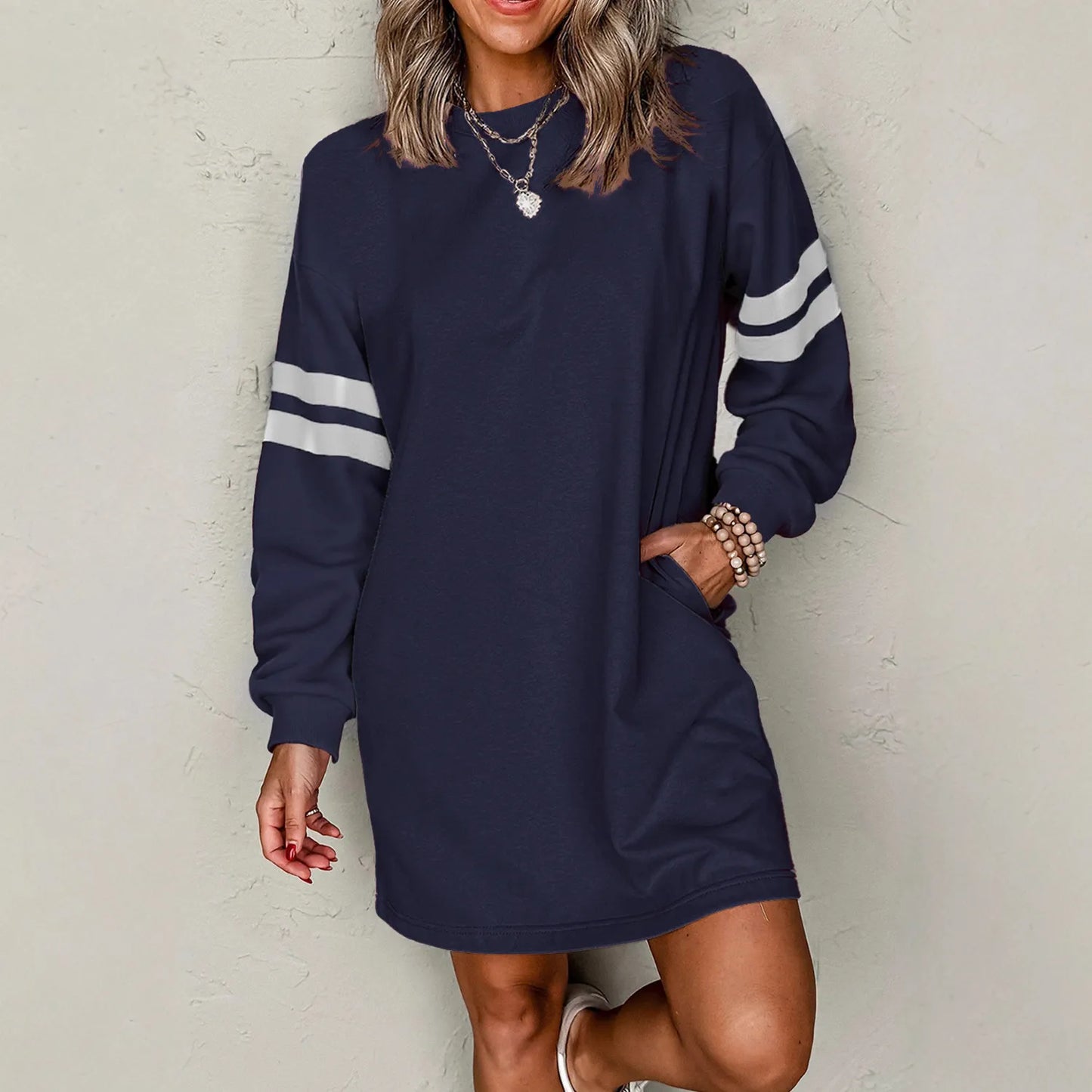 European And American Leisure Loose All-match Round Neck Dress