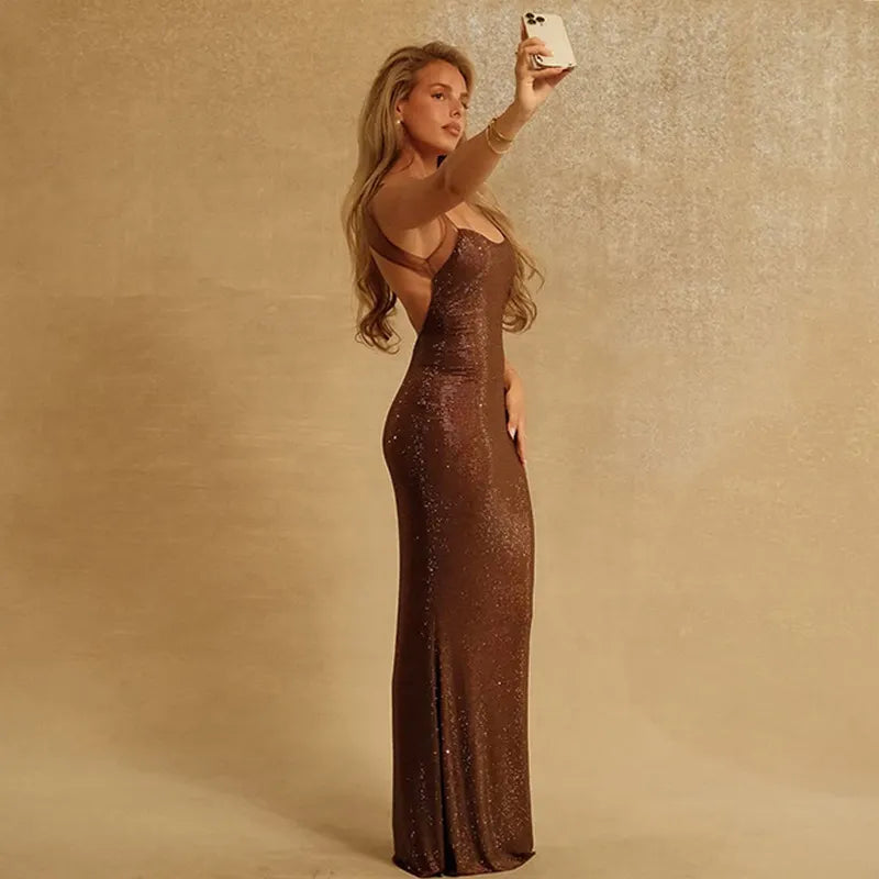 Sexy Backless Mesh Stitching Socialite Temperament Slim Dress