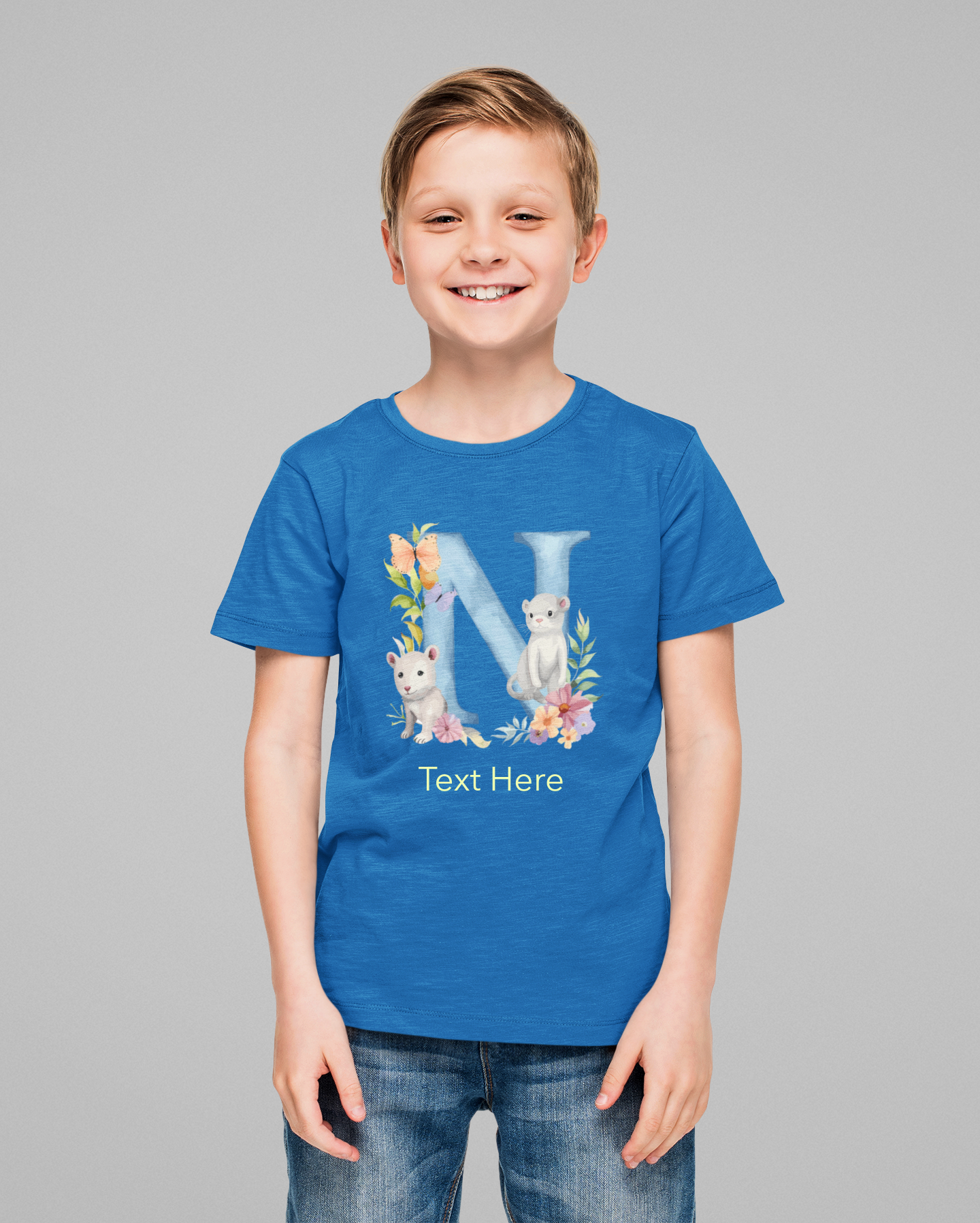 Kids Heavy Cotton™ Tee - Personalize With Cute Floral Animal Letters