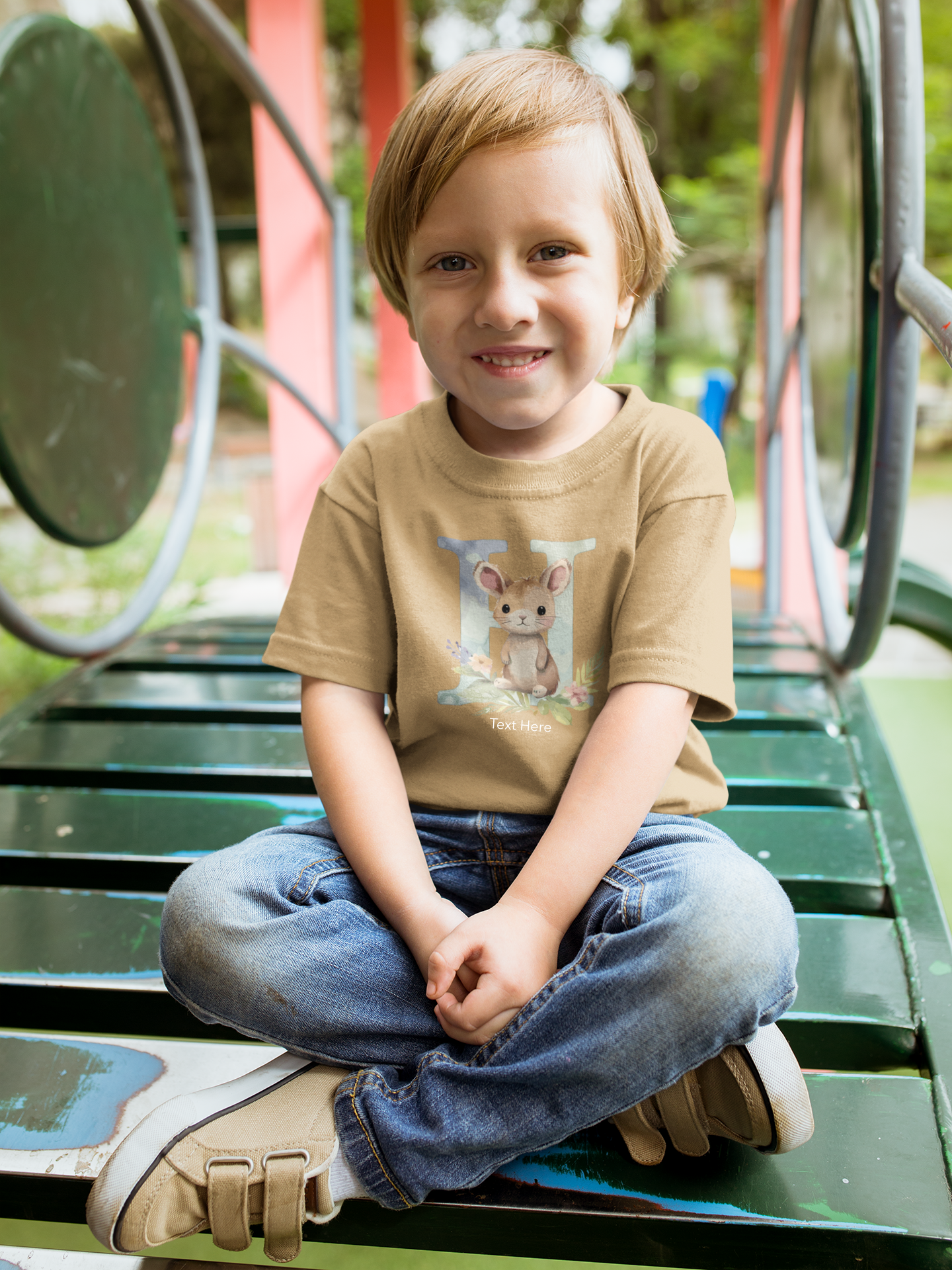 Kids Heavy Cotton™ Tee - Personalize With Cute Floral Animal Letters