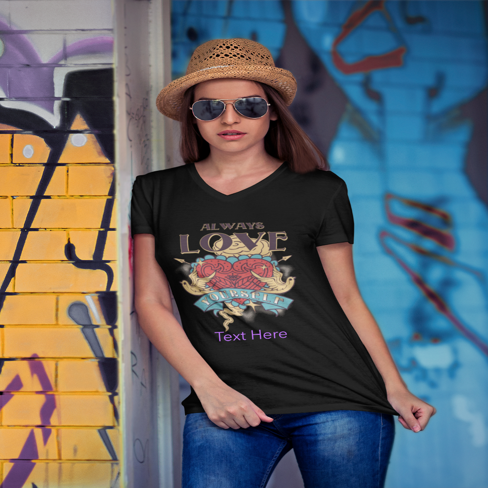 Ladies' V-Neck T-Shirt - Personalize With Valentine Themes