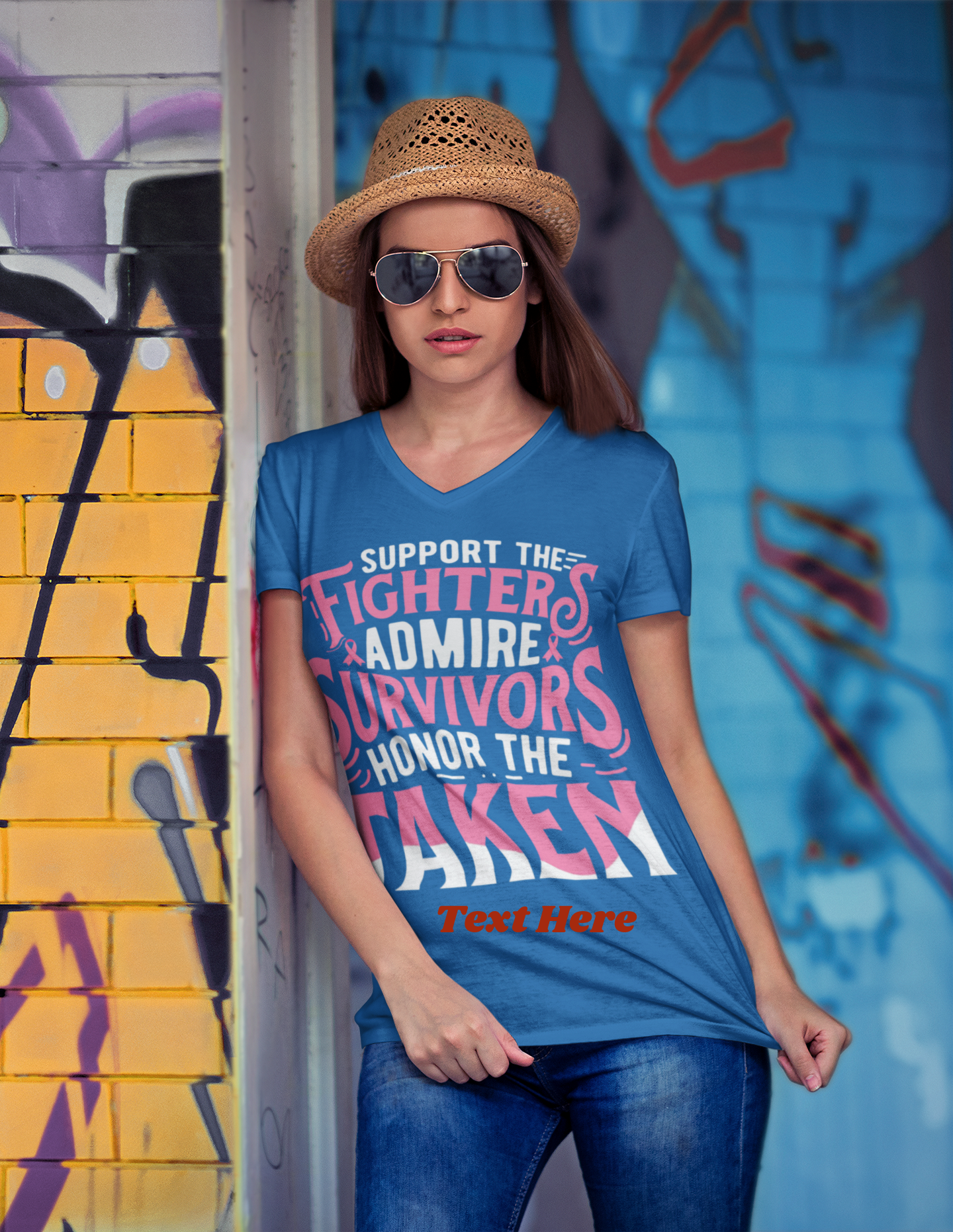 Ladies' V-Neck T-Shirt - Personalize With Breast Cancer Awareness Quotes