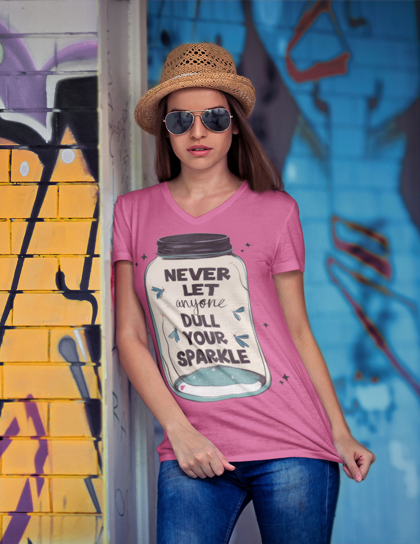 Ladies' V-Neck T-Shirt - Personalize With Positive Quotes