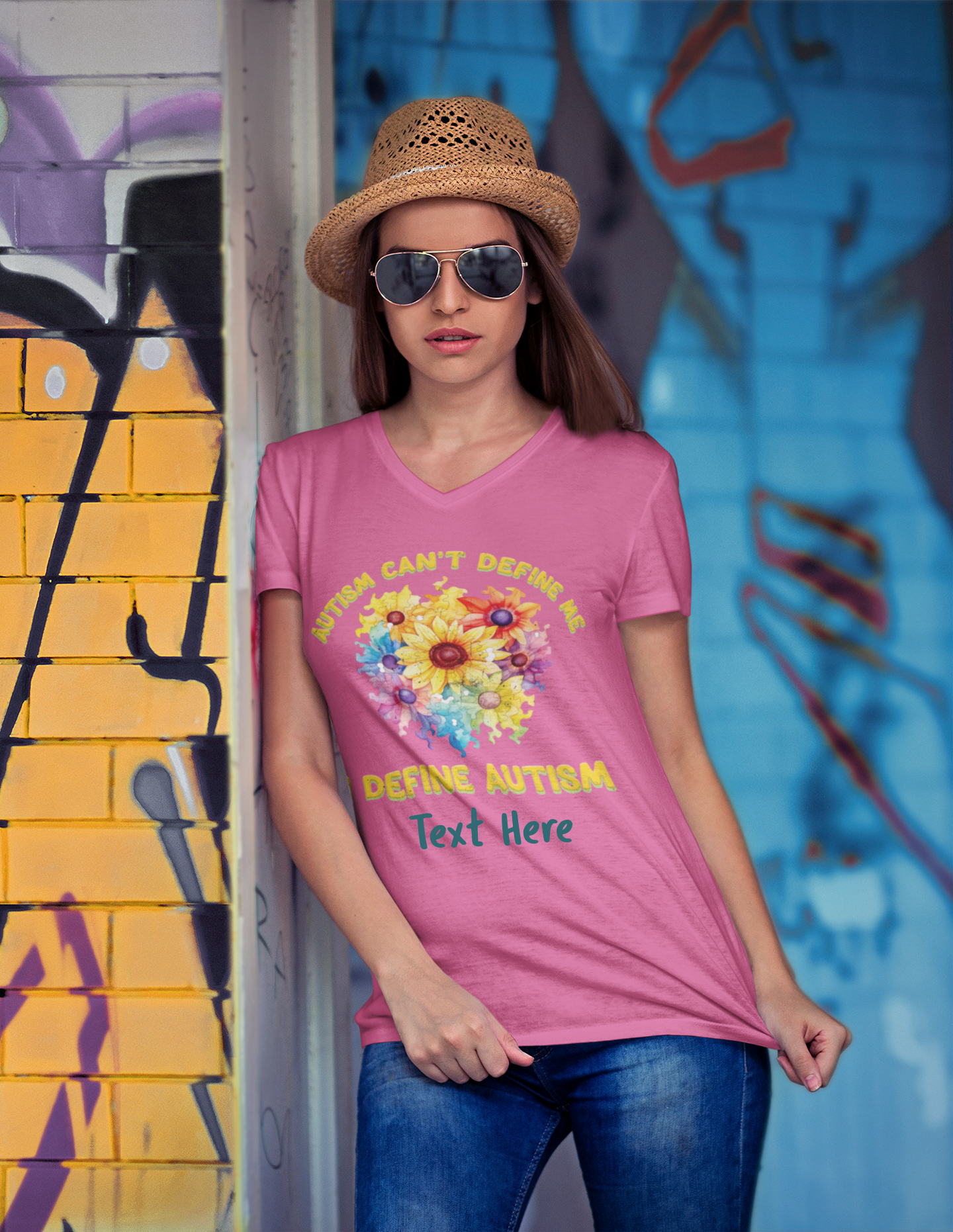 Ladies' V-Neck T-Shirt - Personalize With Autism Quotes