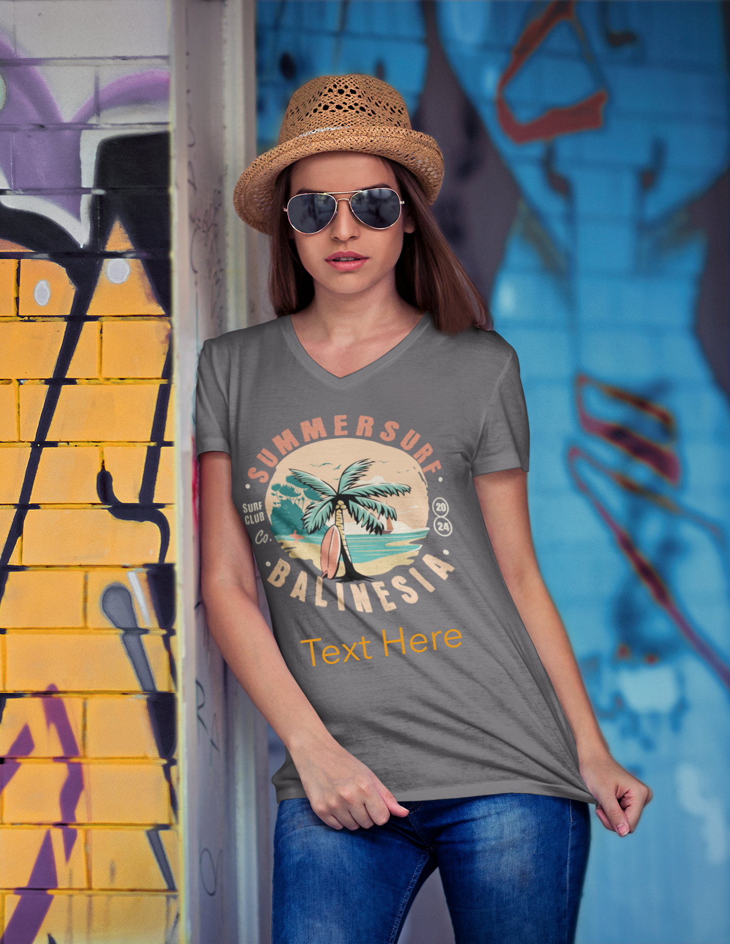 Ladies' V-Neck T-Shirt - Personalize With Beach Themes