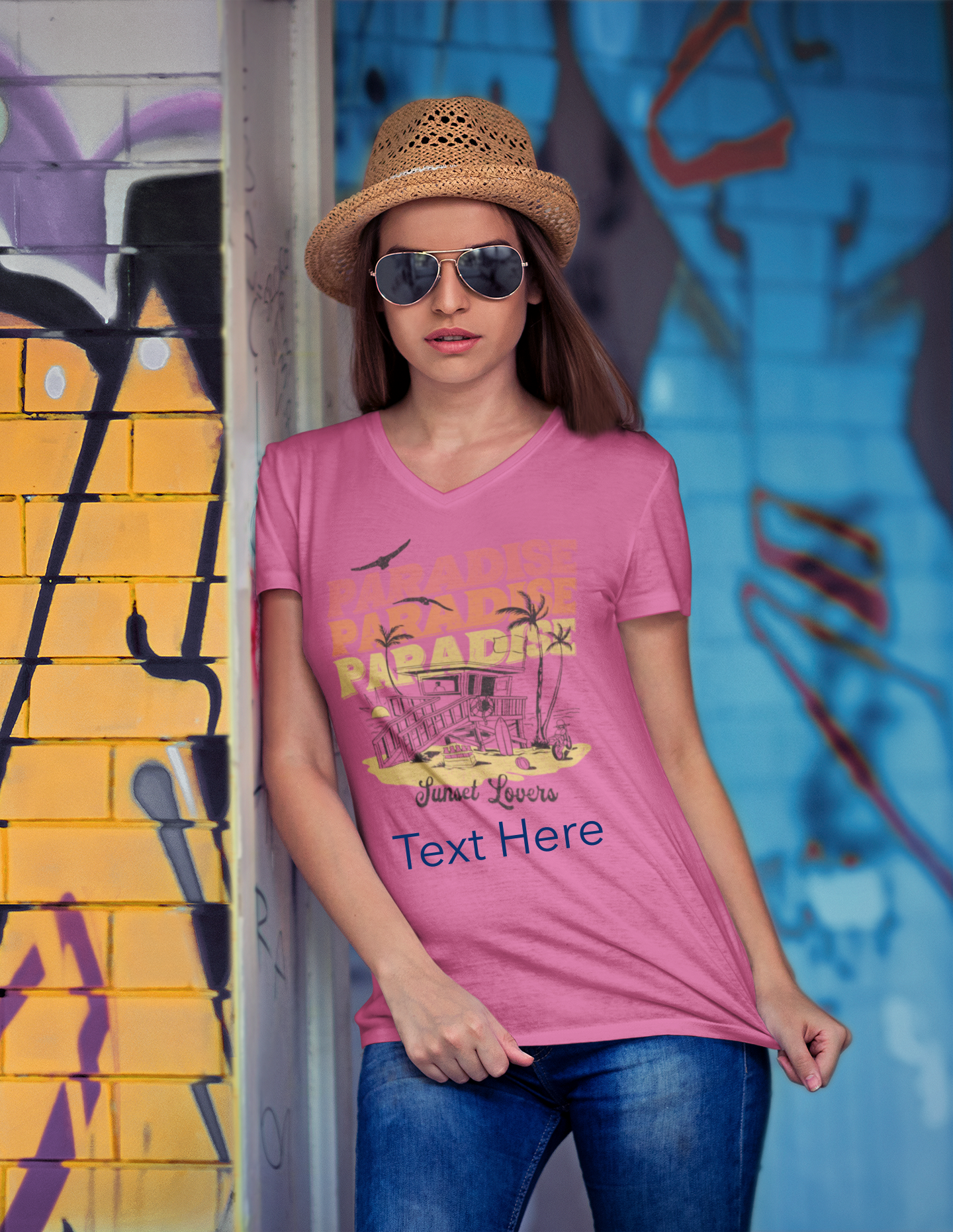 Ladies' V-Neck T-Shirt - Personalize With Beach Themes