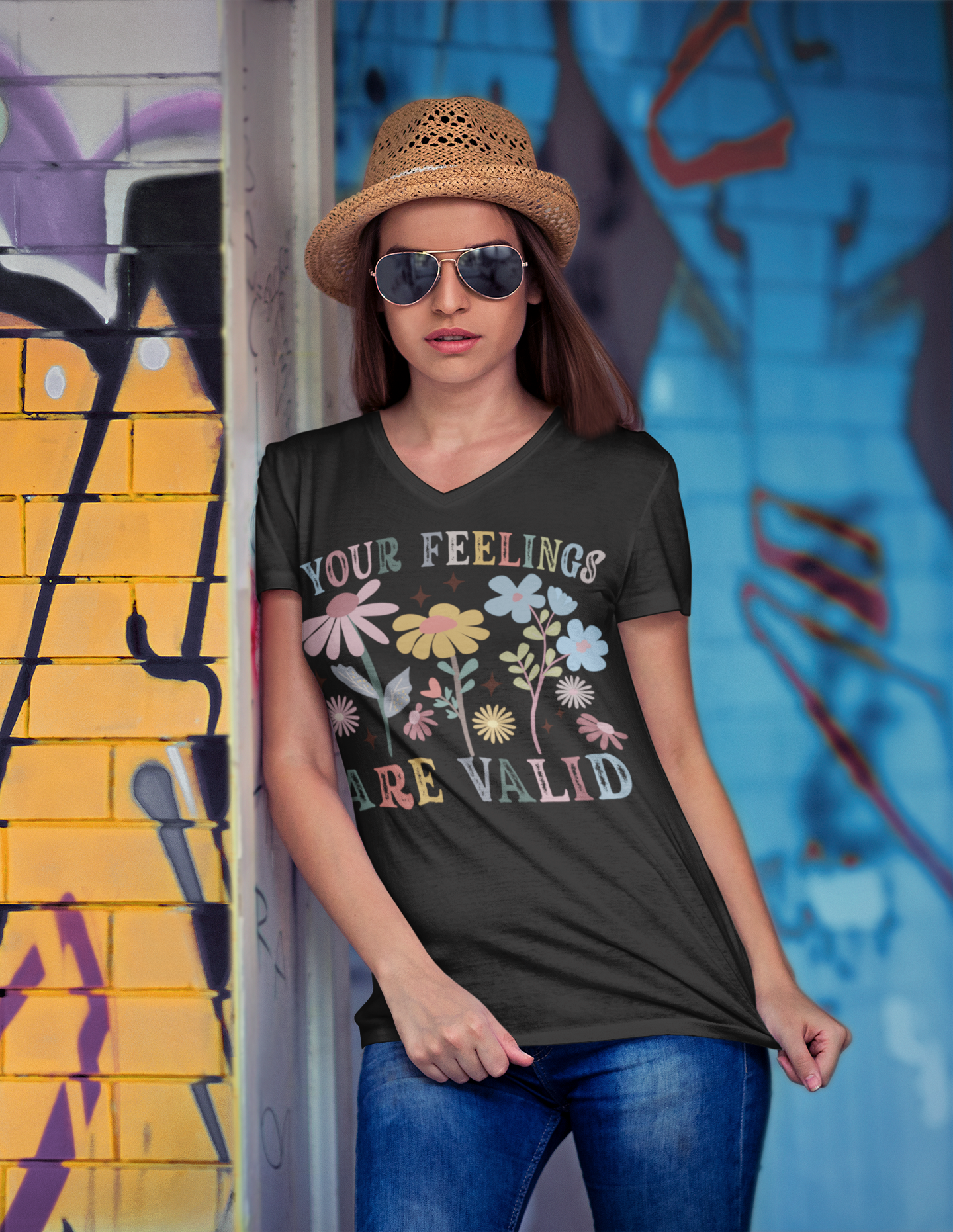 Ladies' V-Neck T-Shirt - Personalize With Positive Quotes