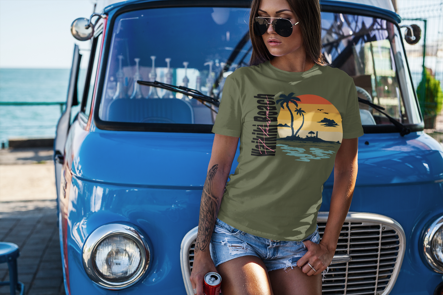 Unisex Softstyle T-Shirt- Personalized Waikiki Beach Hawaii TShirt