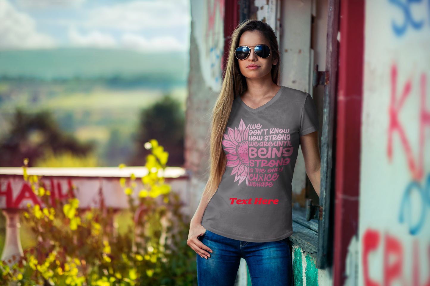 Ladies' V-Neck T-Shirt - Personalize With Breast Cancer Awareness Quotes