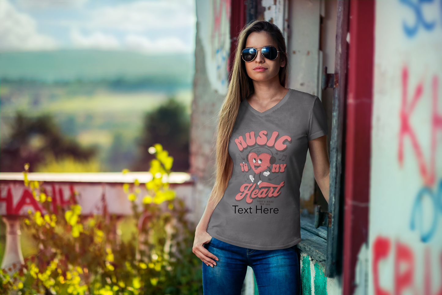 Ladies' V-Neck T-Shirt - Personalize With Valentine Themes