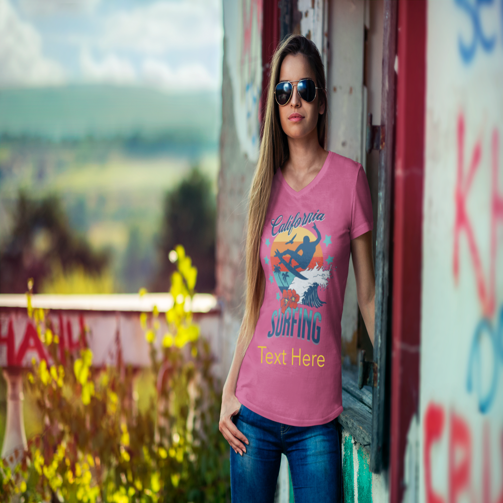 Ladies' V-Neck T-Shirt - Personalize With Beach Themes