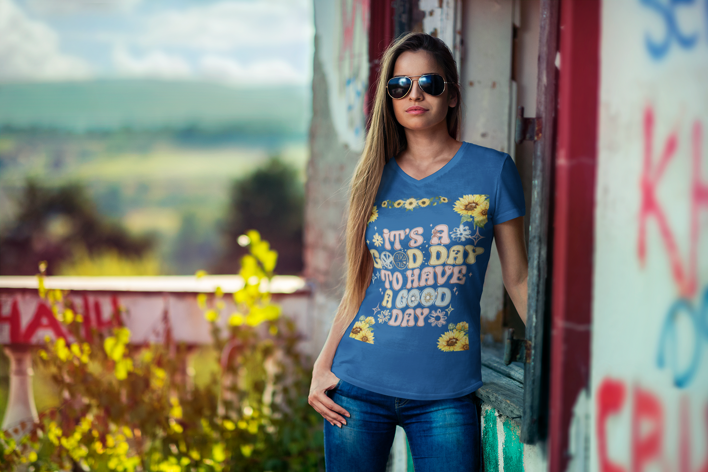 Ladies' V-Neck T-Shirt - Personalize With Positive Quotes