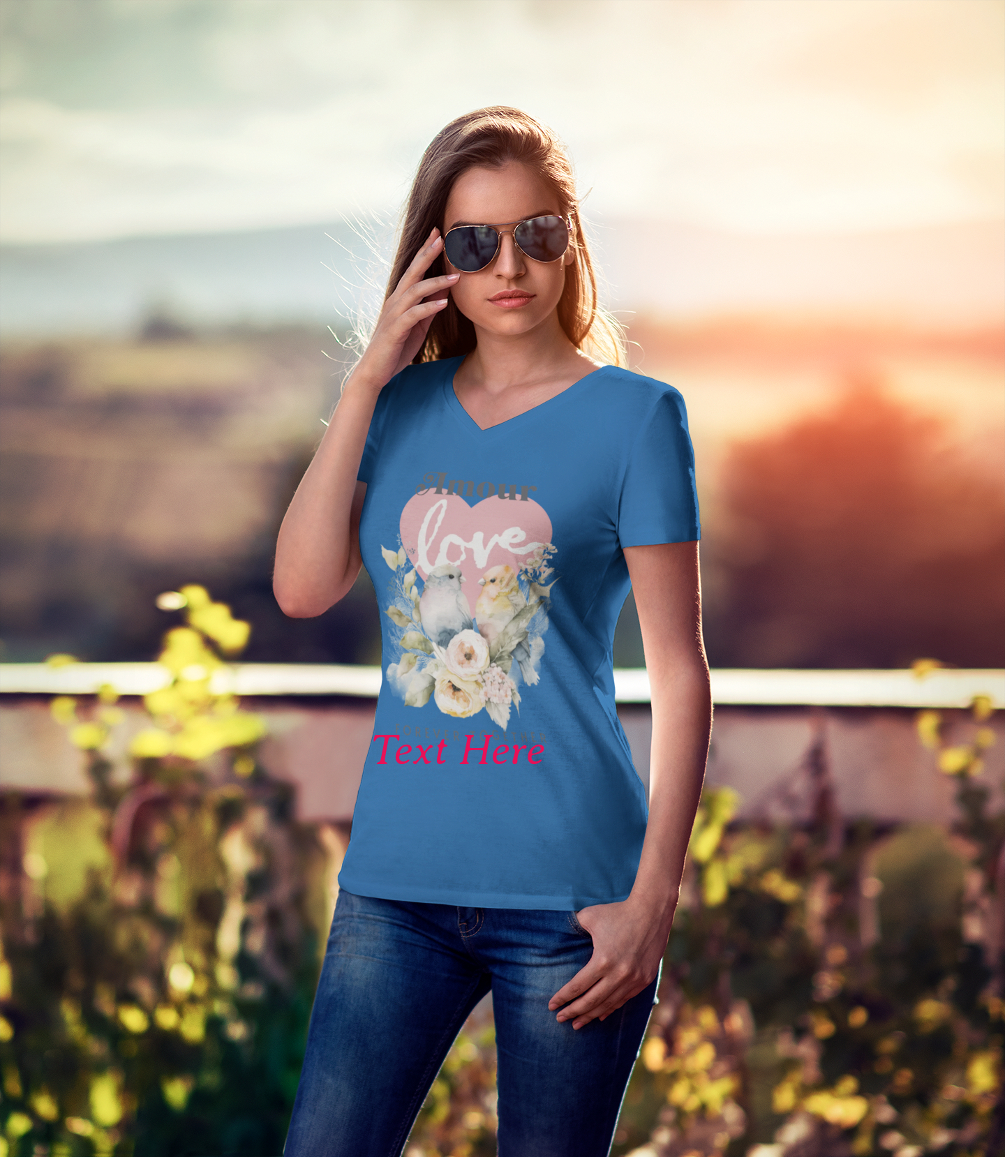 Ladies' V-Neck T-Shirt - Personalize With Valentine Themes