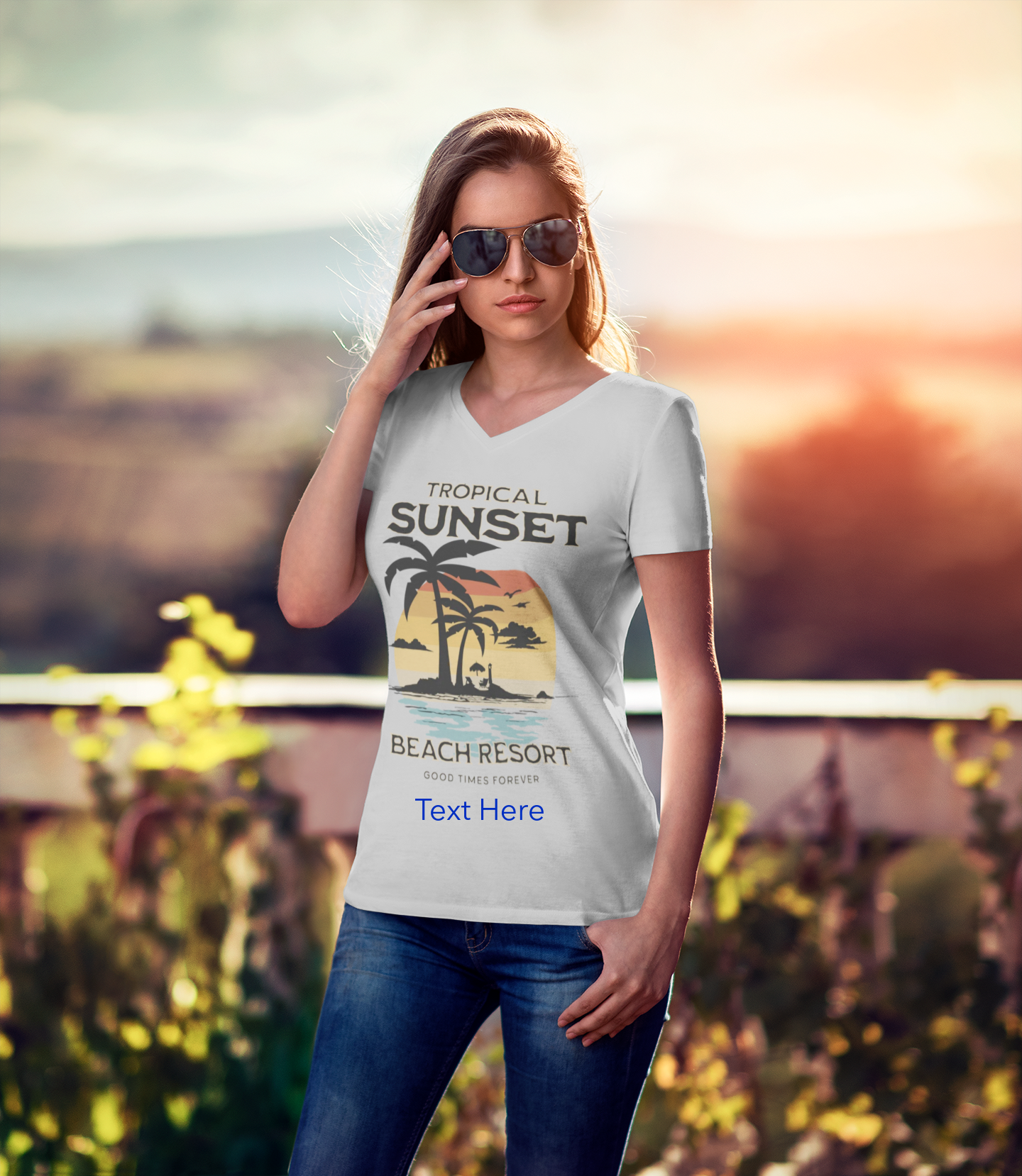 Ladies' V-Neck T-Shirt - Personalize With Beach Themes