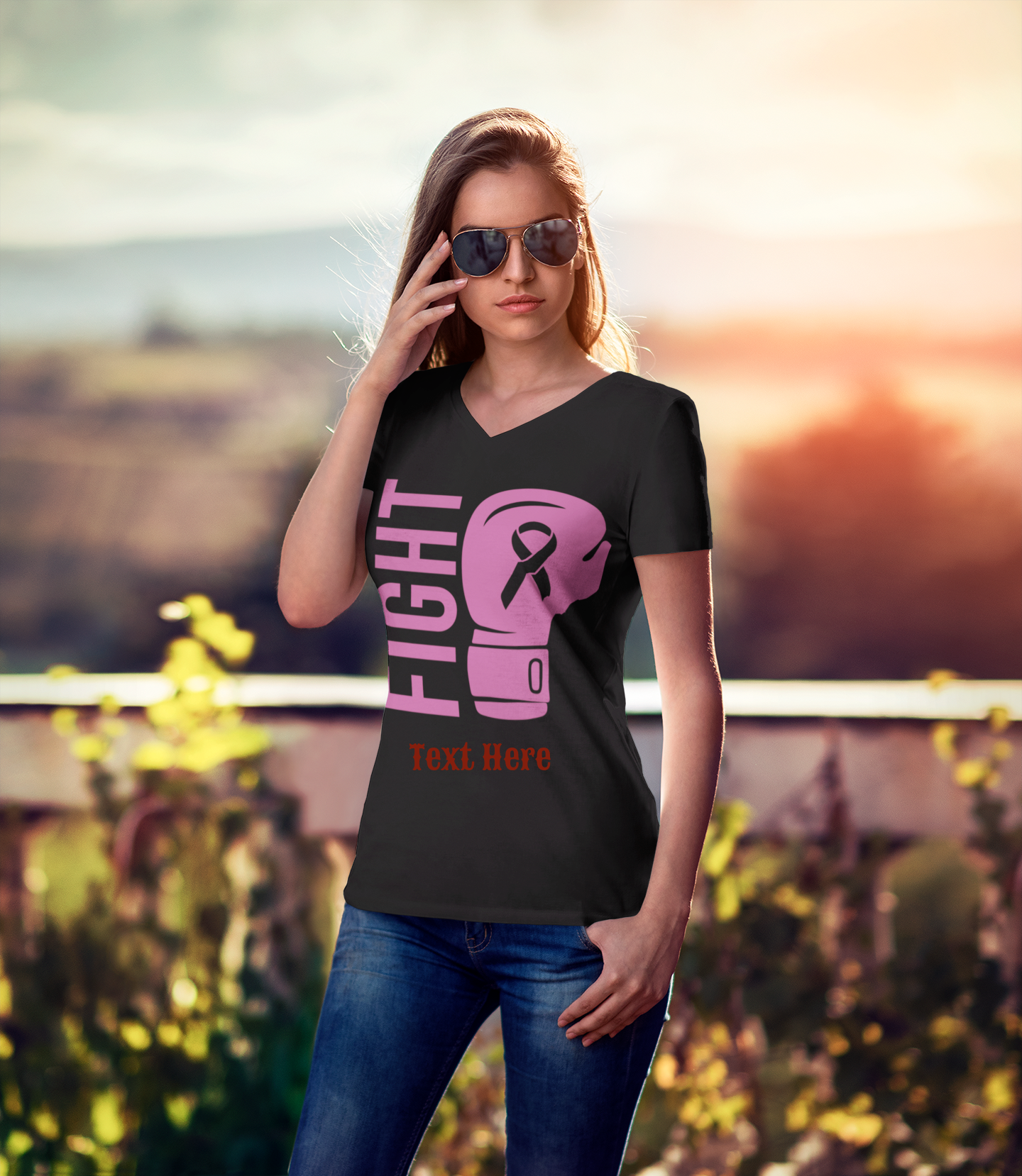 Ladies' V-Neck T-Shirt - Personalize With Breast Cancer Awareness Quotes