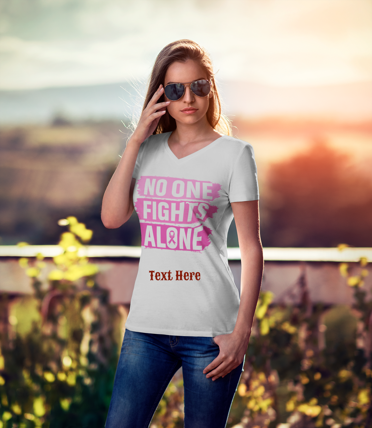 Ladies' V-Neck T-Shirt - Personalize With Breast Cancer Awareness Quotes